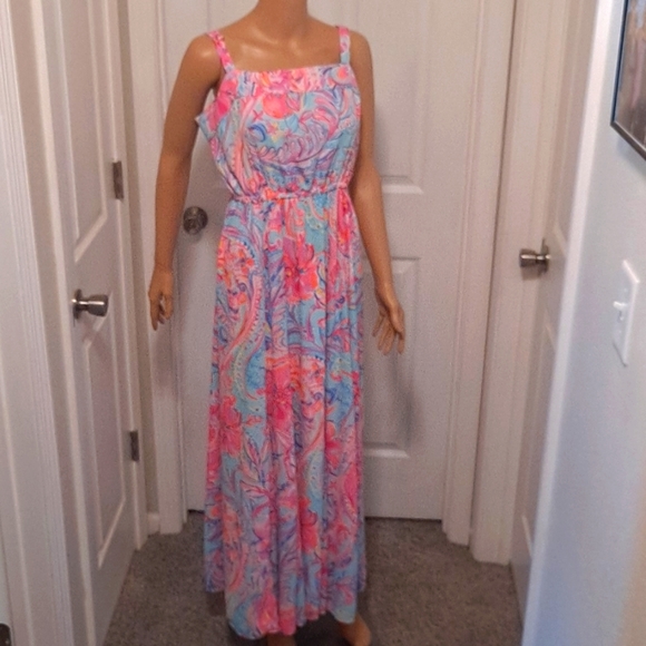 Lilly Pulitzer Dresses & Skirts - Lilly Pulitzer Pink and Blue Floral Maxi Dress with Adjustable Straps Medium